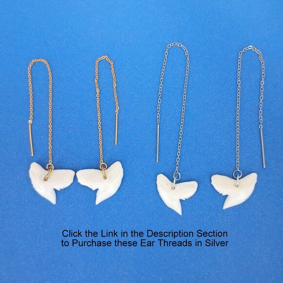 Tiger SHARKS TEETH Ear Threads Threader Earrings Gold Pair Shark Tooth 3-7/8" - Picture 5 of 5